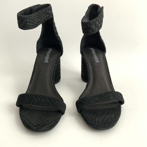 Jeffrey Campbell Laura Suede Snake Embossed Sandals Black 5 - Picture 4 of 11